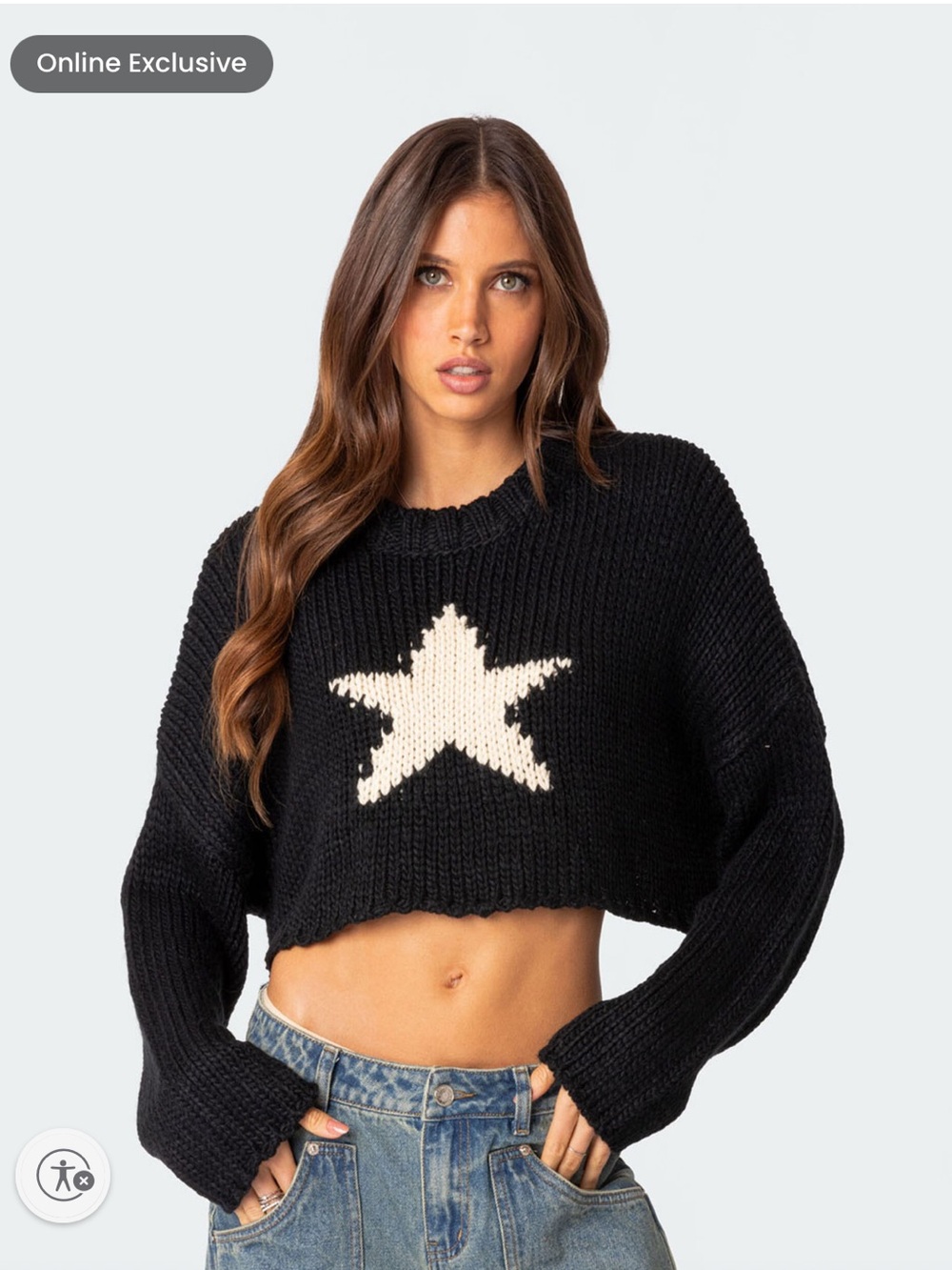 Edikted Mega Star Cropped Sweater Black Size XS/S